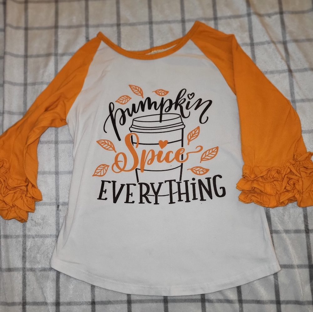 Girls "Pumpkin Spice Everything" Ruffle Sleeve Shirt